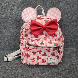 Loungefly Disney Minnie Mouse Mini Backpack Strawberry Print Pink Gingham